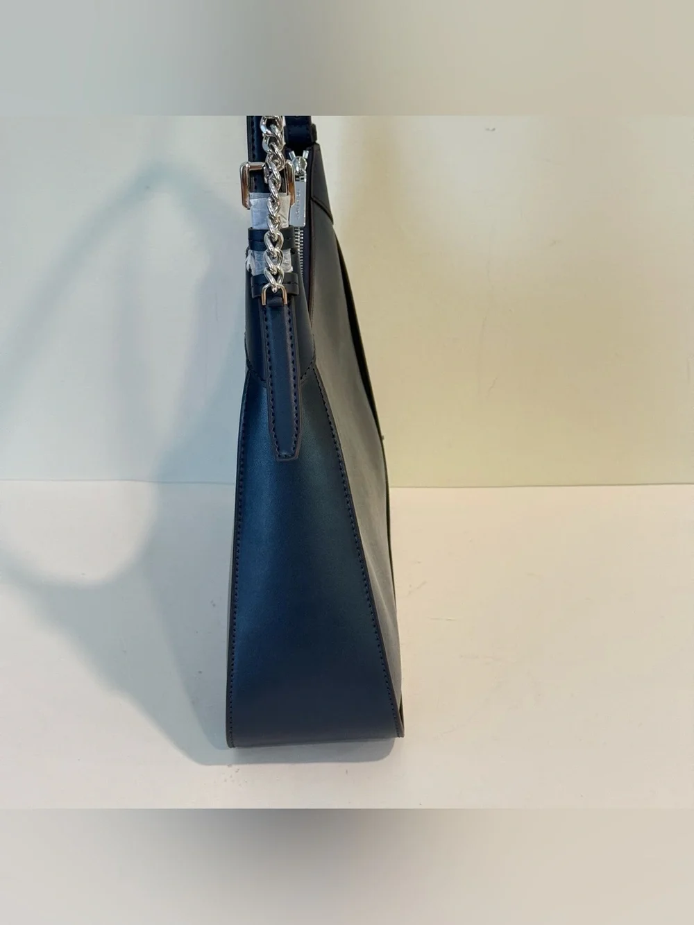 Michael Kors Wilma Navy Blue Leather Purse Silver Tone Chain Shoulder Bag